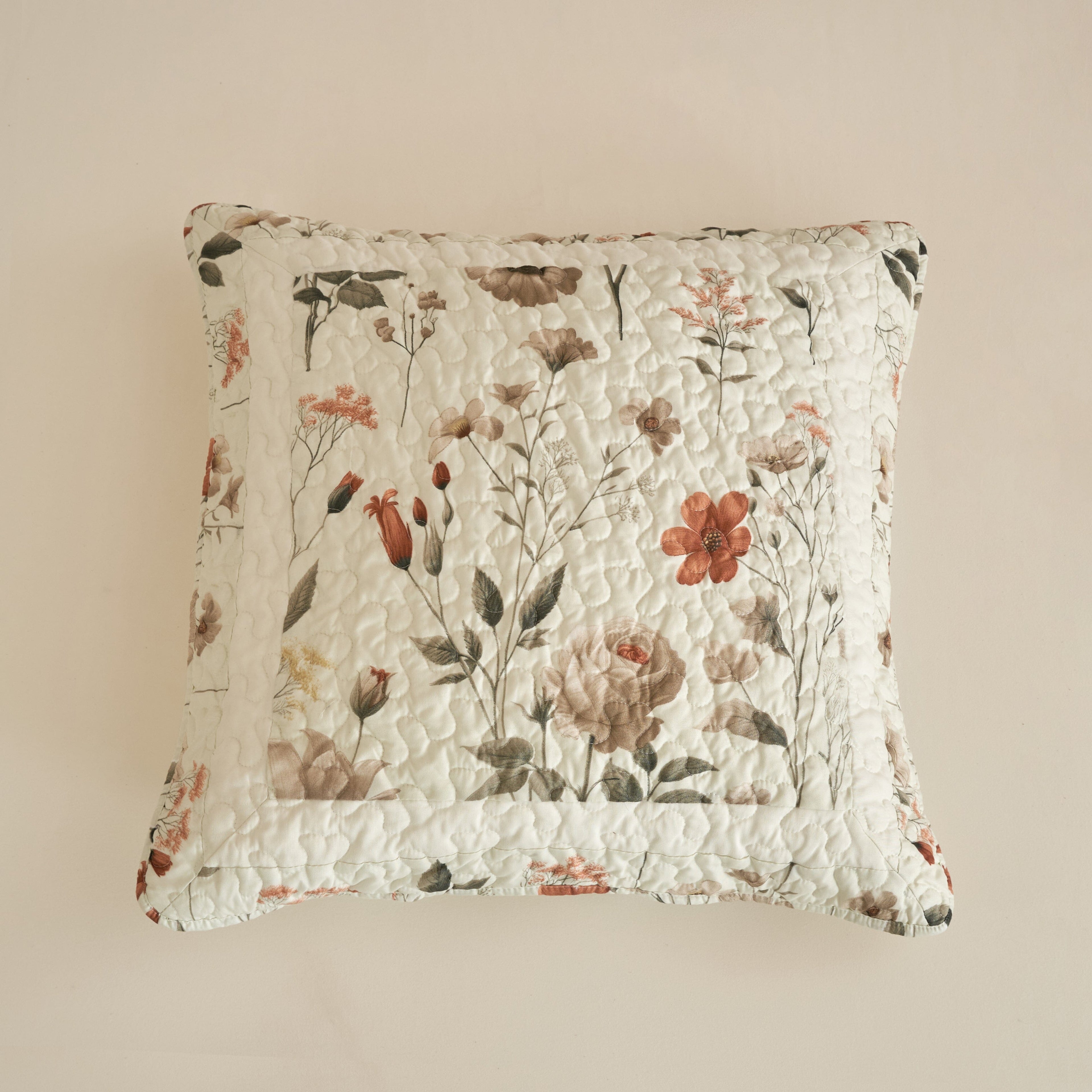 Enchanted Meadow Throw Pillow Euro Cover - Zippered Floral Design in Beige, Rose, and Soft Green, Premium Soft Microfiber, Euro Sham in 26x26 Inches (26" x 26" 1 Piece)